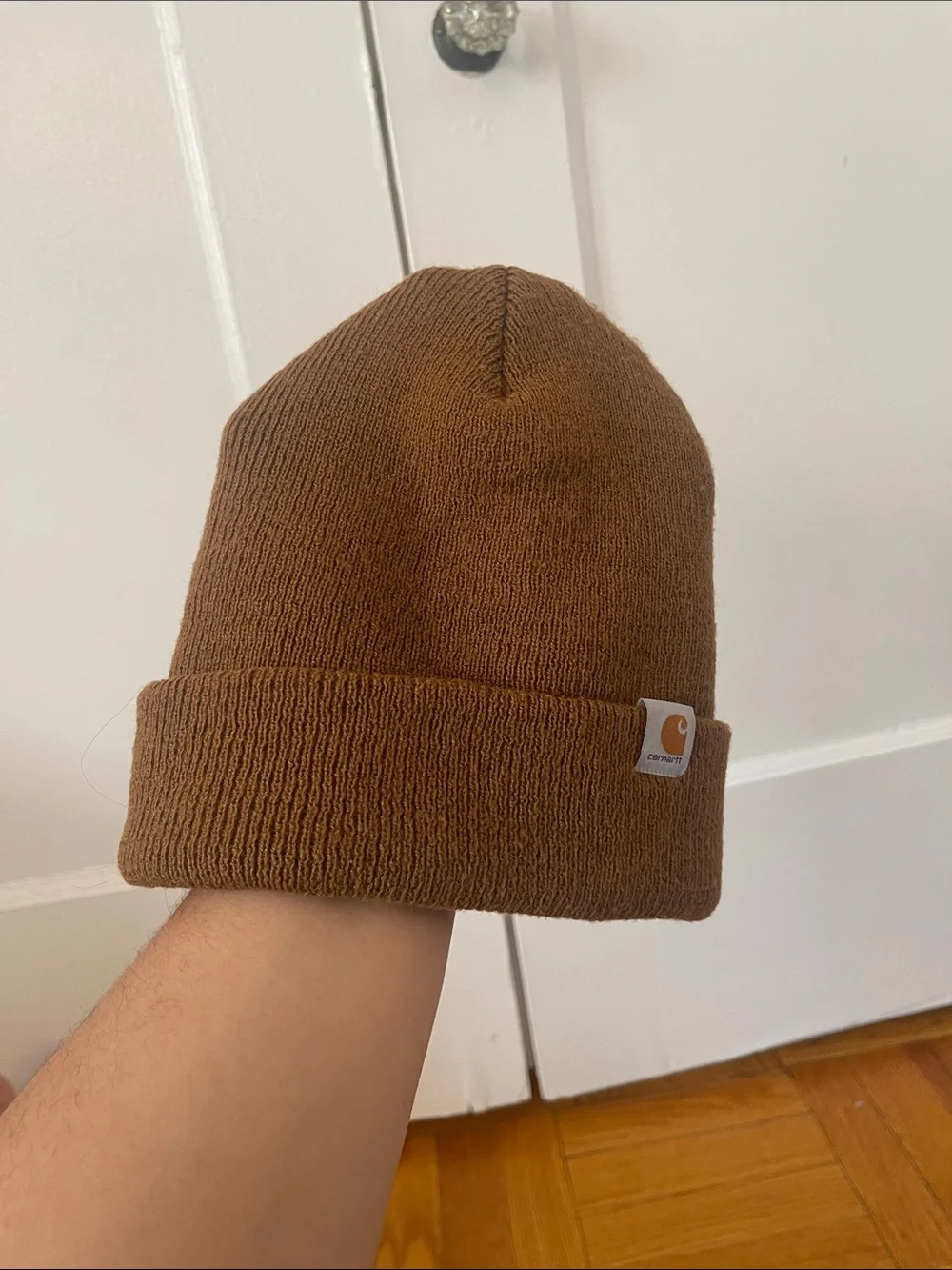 Carhartt Caramel Brown Cuffed Beanie with Embroidered Logo